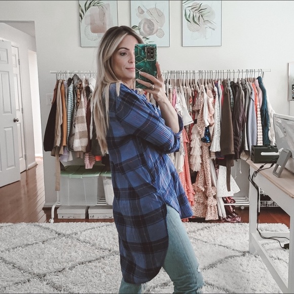 {Anthropologie} holding horses blue plaid tunic top - Picture 6 of 8